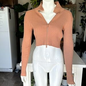 Love tree 🌸 fall crop top ribbed sweater zip up with collar Viscose